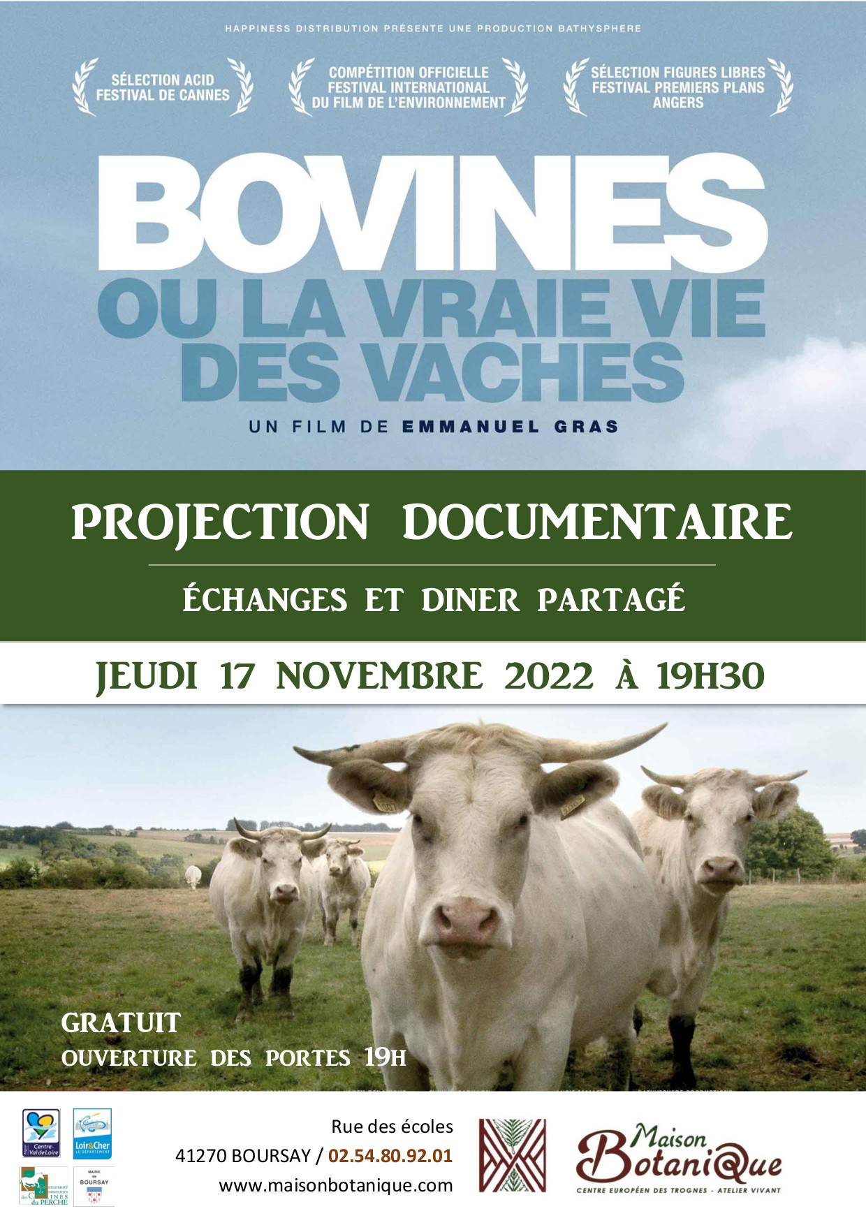 projection du documentaire "Bovine, la vraie vie des vaches"